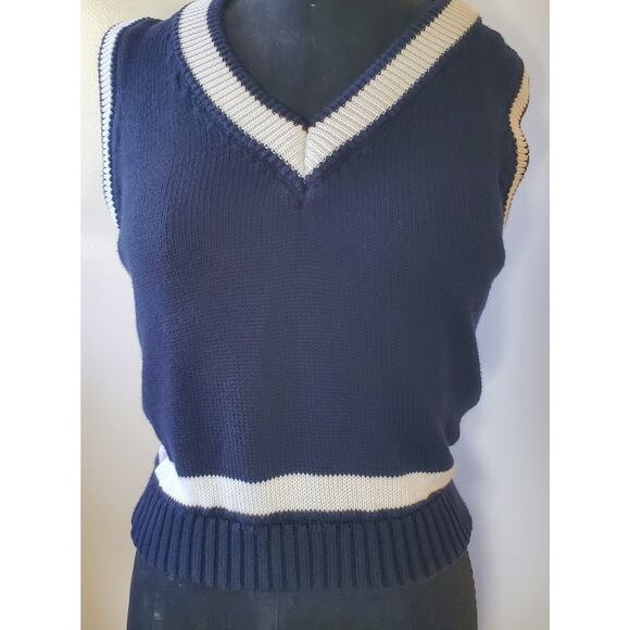 Brandy Melville John Galt Navy Blue & White Striped Cable Knit Sweater Vest Sz M - Picture 1 of 9
